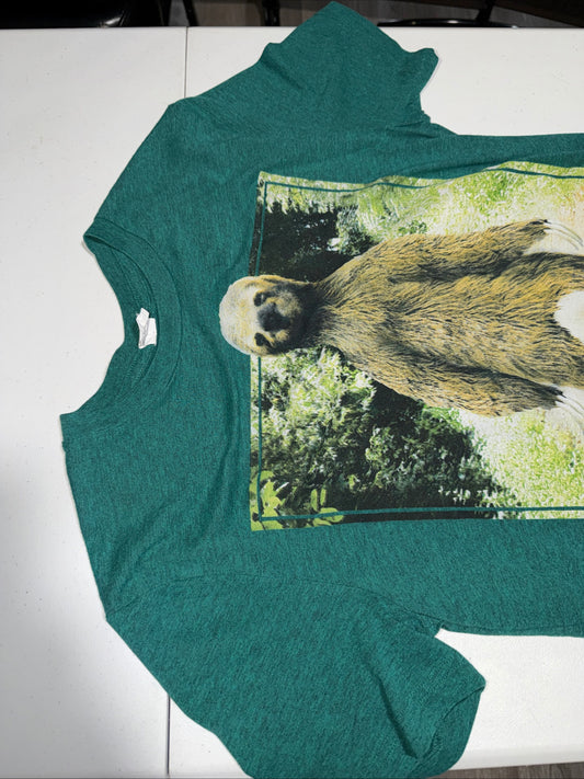 Hybrid Apparel Men’s Crew neck green t-shirt SLOW YOUR ROLL Size Small