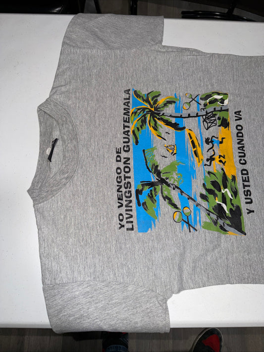 George Vintage Grey T-Shirt Featuring A Graphic Design From Livingston Guatemala