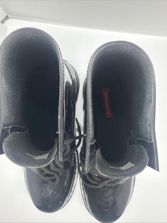 UNIONBAY Black Patent Leather Lace-Up Combat Boots Size M-9
