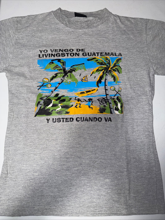 George Vintage Grey T-Shirt Featuring A Graphic Design From Livingston Guatemala