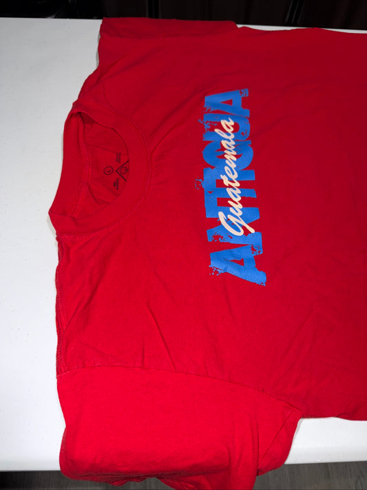 A Red T-Shirt Including A Graphic Design Of Antigua, Guatemala Size L