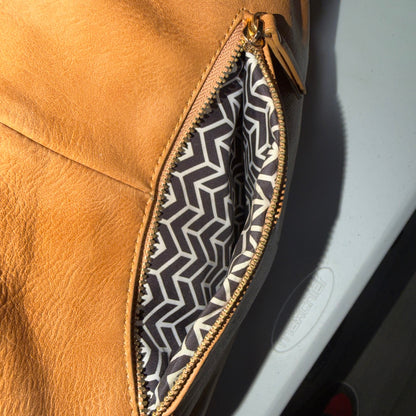 MMS Brand Leather Crossbody Purse In Brown, With A Exterior Pocket
