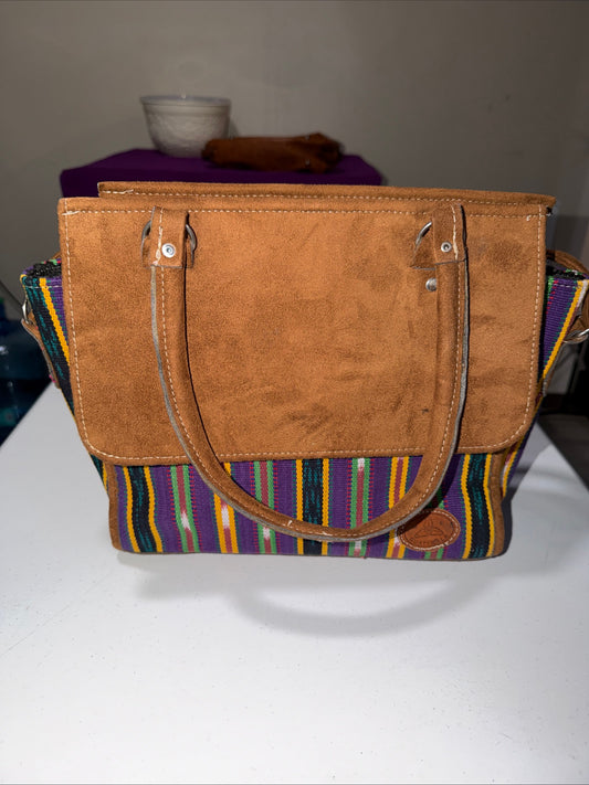 Handmade Guatemala Cotton Tote Bag with Woven Textile Patterns and Handles