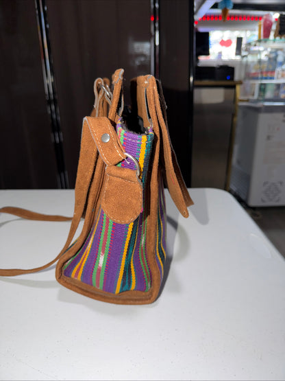 Handmade Guatemala Cotton Tote Bag with Woven Textile Patterns and Handles