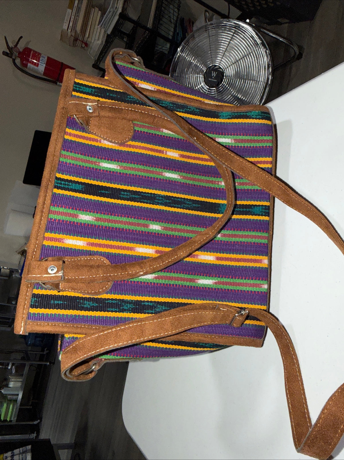 Handmade Guatemala Cotton Tote Bag with Woven Textile Patterns and Handles