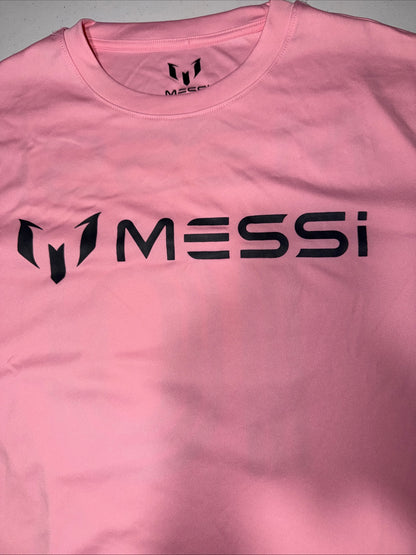 Pink Adidas Messi Jersey Top Features a prominent black logo graphic Size M