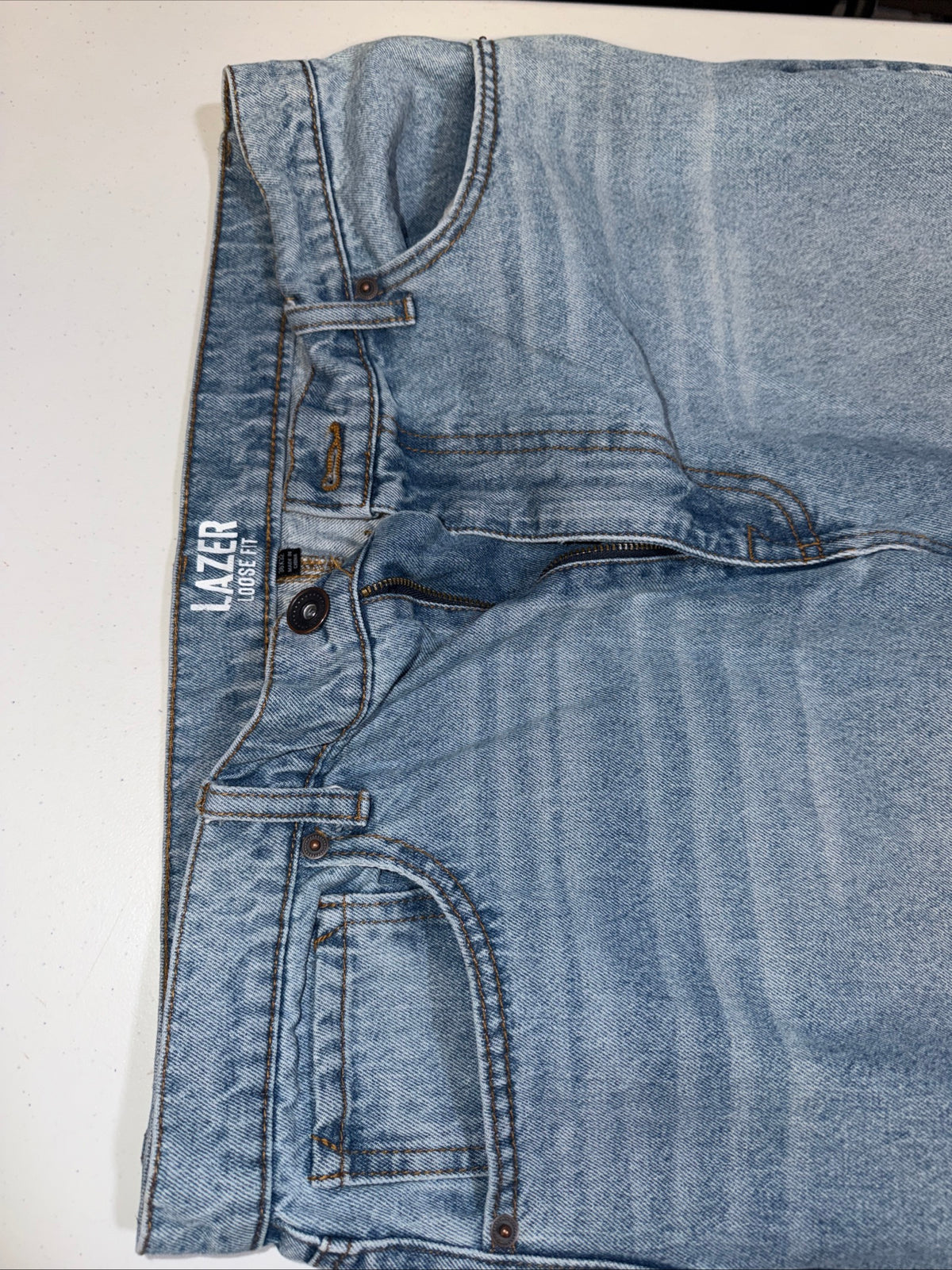 Laser Loose Fit Jeans Mens 36x32 Blue Denim Fit Rigid Denim
