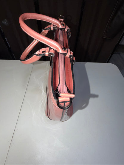 A Iridescent Glossy Pink Plastic Tote Bag with Handles