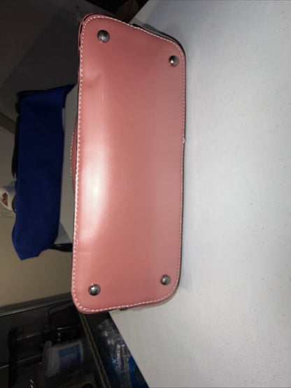 A Iridescent Glossy Pink Plastic Tote Bag with Handles