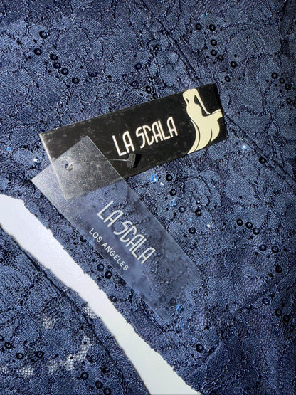 La Scala Los Angeles Dark Blue Long Sleeve Sparkle Dress