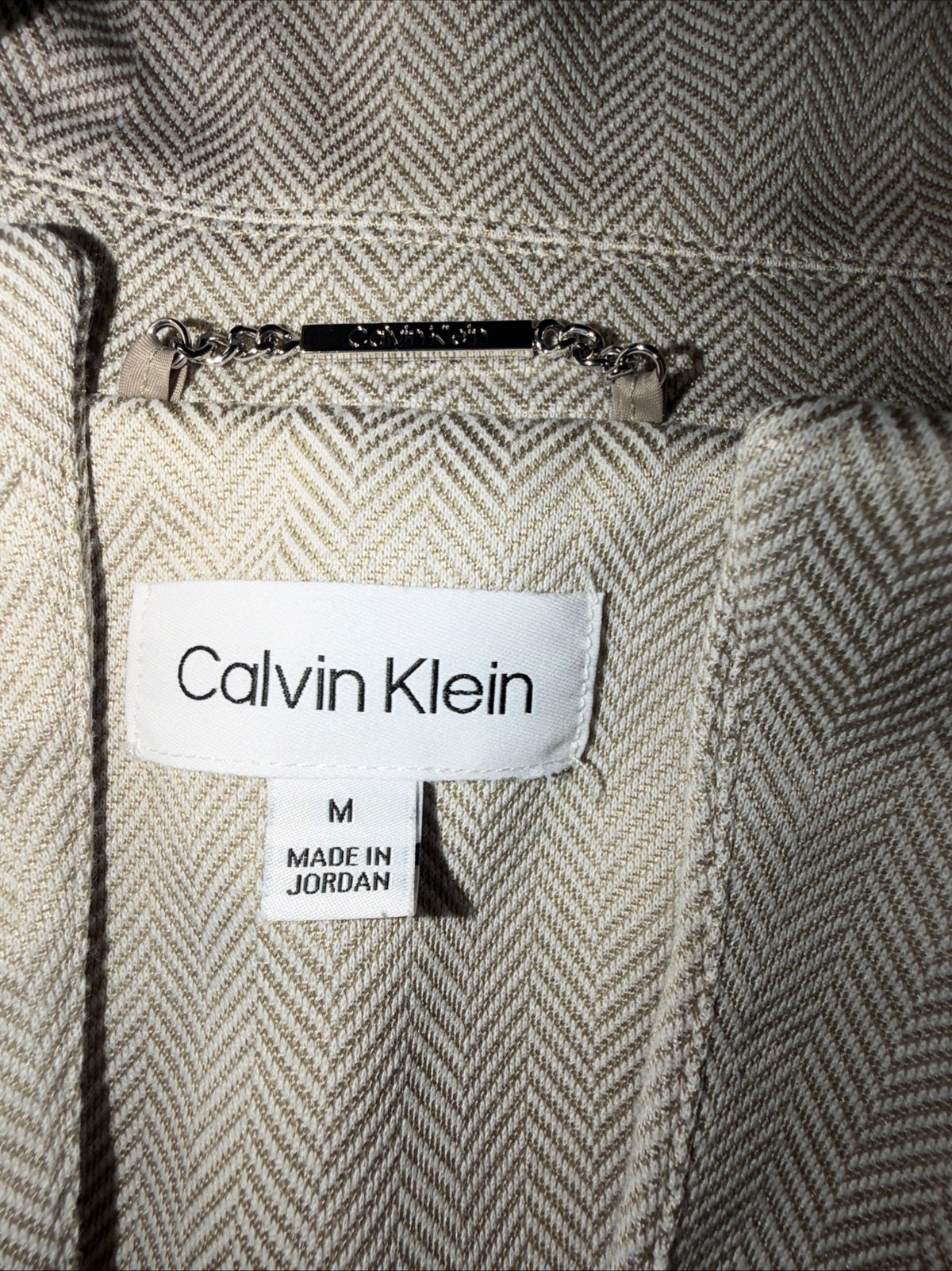 Calvin Klein women’s herringbone one button tailored blazer, Cream/beige, Size M