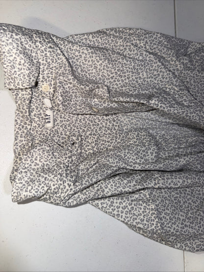 Gap Women’s Grey Leopard Print Button-Down Long Sleeve Blouse- Size XL