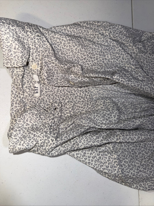 Gap Women’s Grey Leopard Print Button-Down Long Sleeve Blouse- Size XL