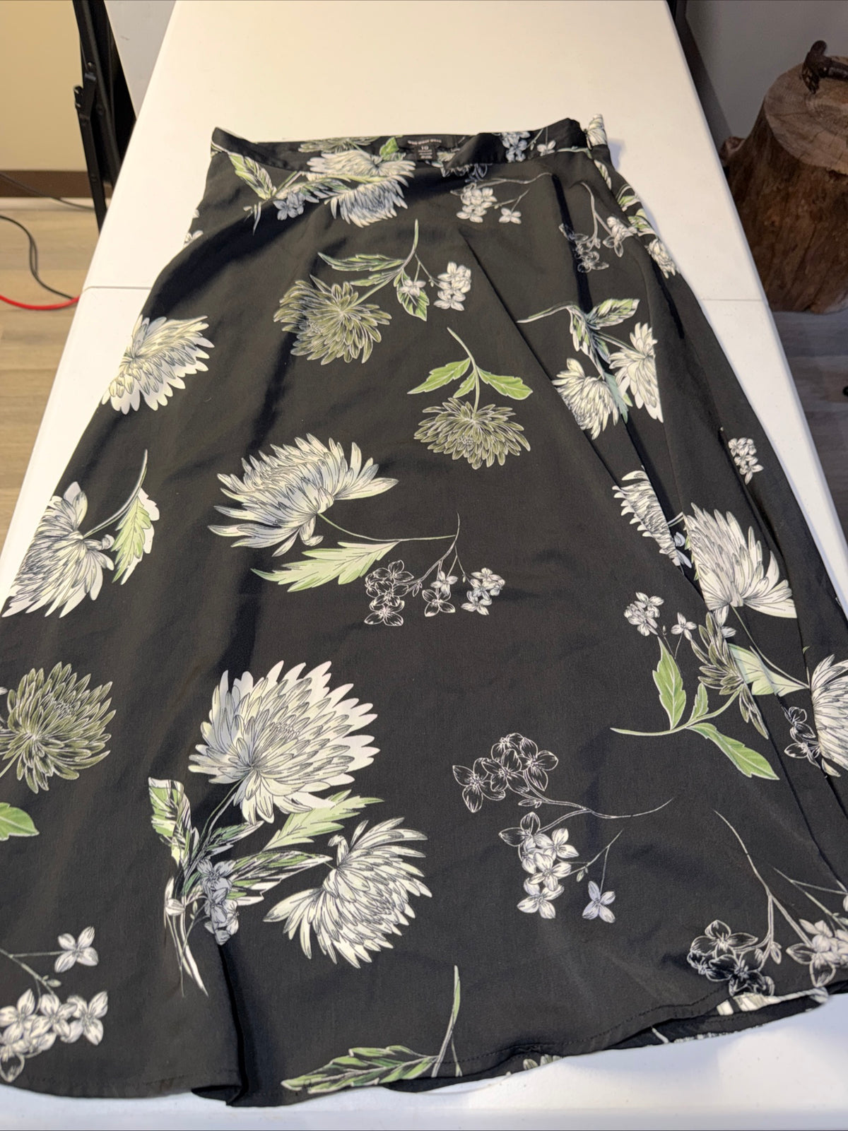 Who What Wear Black Floral A-Line Midi Skirt- Size 10