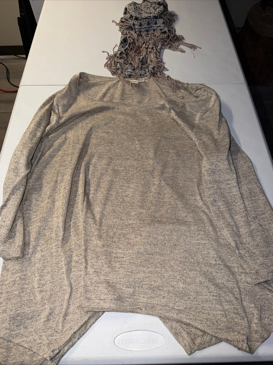 Style & Co Gray Heathered Long Sleeve Top Size L