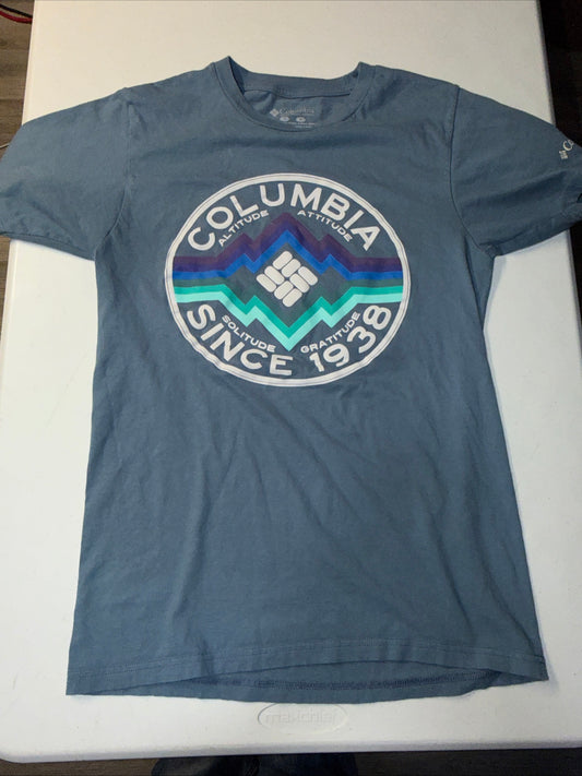 Colombia SportsWear Retro Circle Mountain Logo Graphic Tee Blue Size S For Men