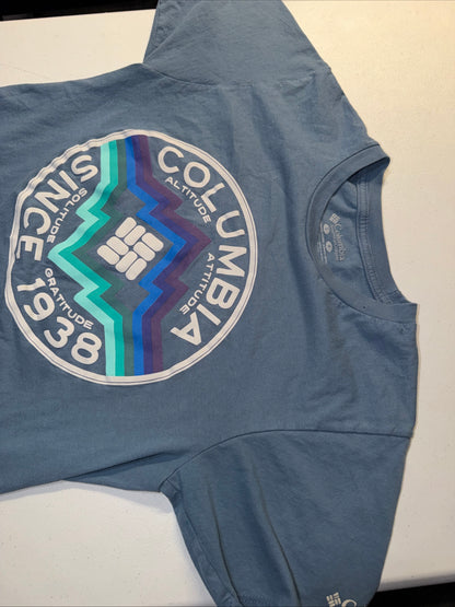 Colombia SportsWear Retro Circle Mountain Logo Graphic Tee Blue Size S For Men
