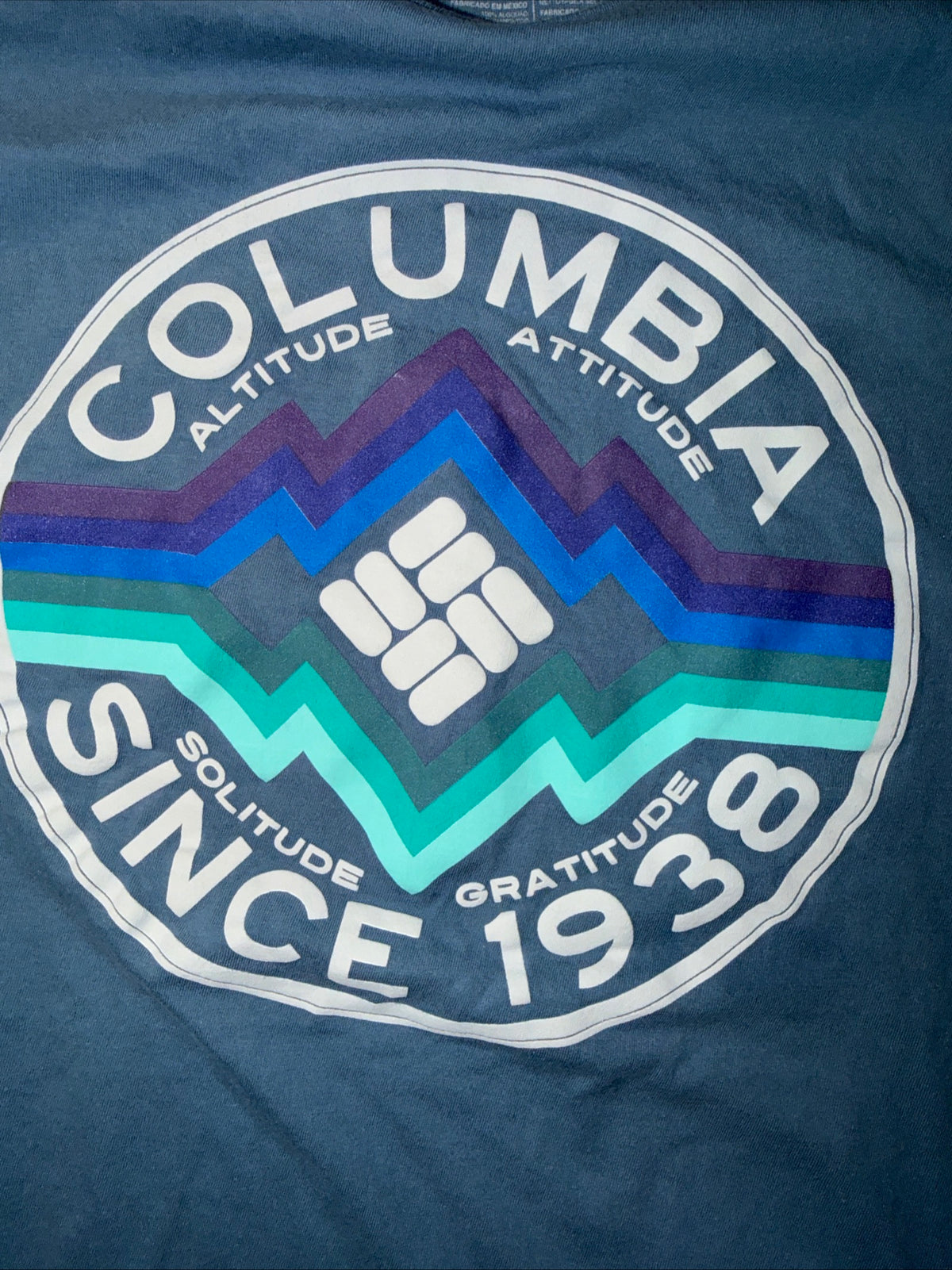 Colombia SportsWear Retro Circle Mountain Logo Graphic Tee Blue Size S For Men