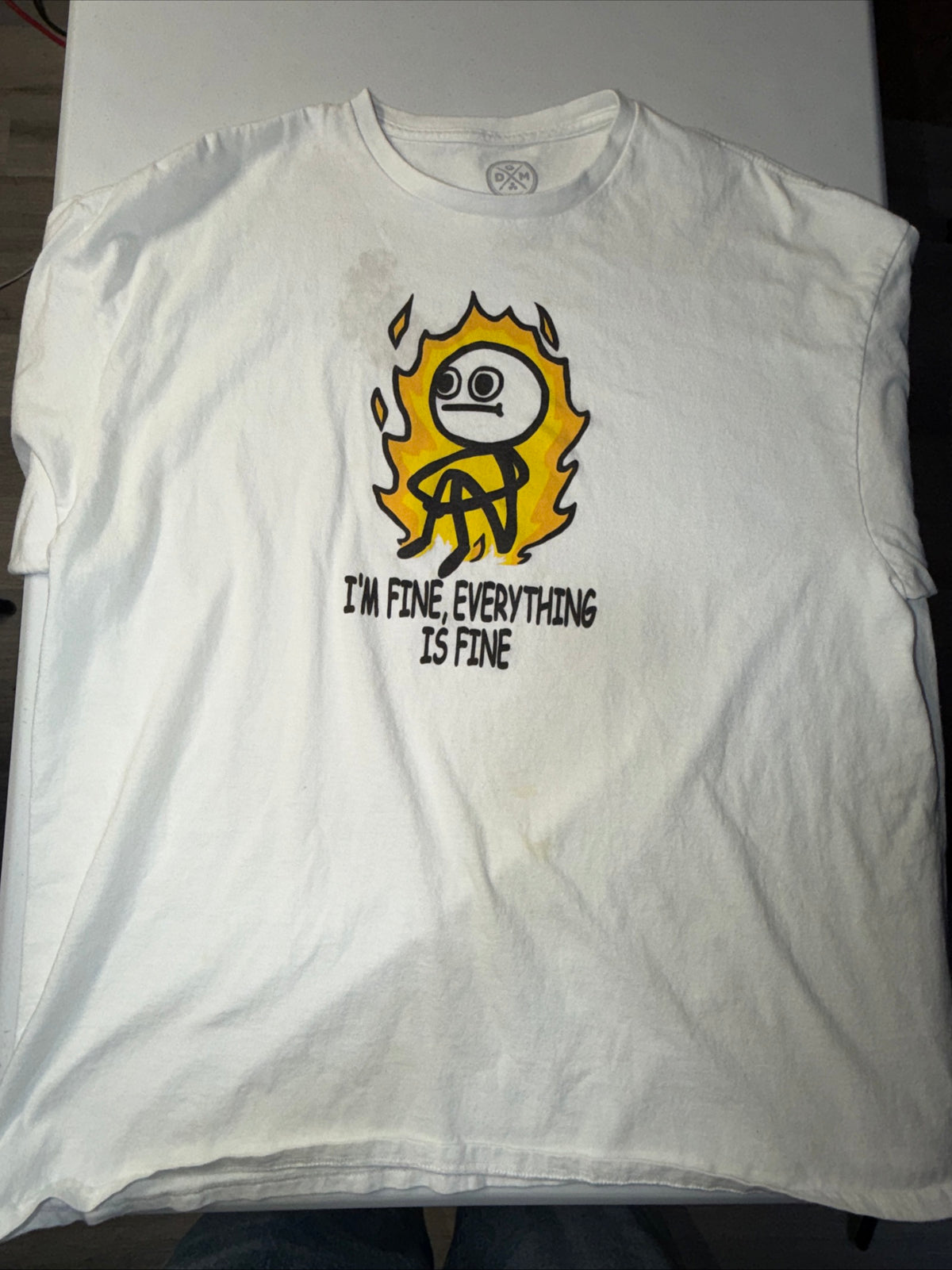 Funny Sarcastic “This is Fine” Meme Style Stickman On Fire Graphic T-Shirt 2XL