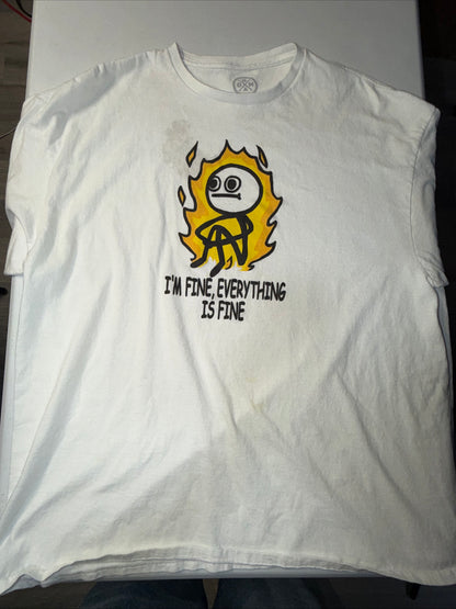 Funny Sarcastic “This is Fine” Meme Style Stickman On Fire Graphic T-Shirt 2XL