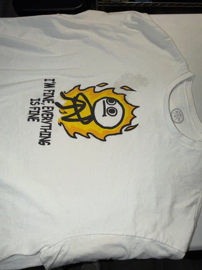 Funny Sarcastic “This is Fine” Meme Style Stickman On Fire Graphic T-Shirt 2XL