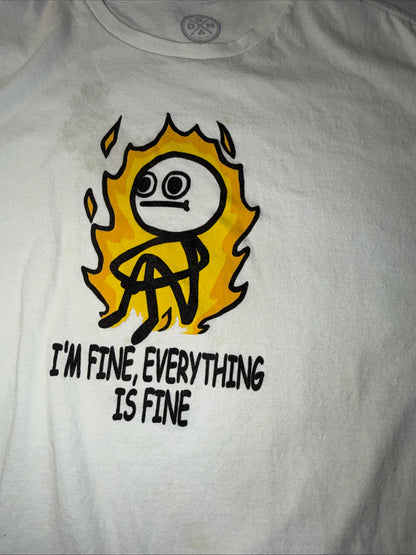 Funny Sarcastic “This is Fine” Meme Style Stickman On Fire Graphic T-Shirt 2XL