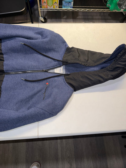 Champion Men’s Size S Blue Black Woven Mix Fleece Half-Zip Hoodie Sweatshirt