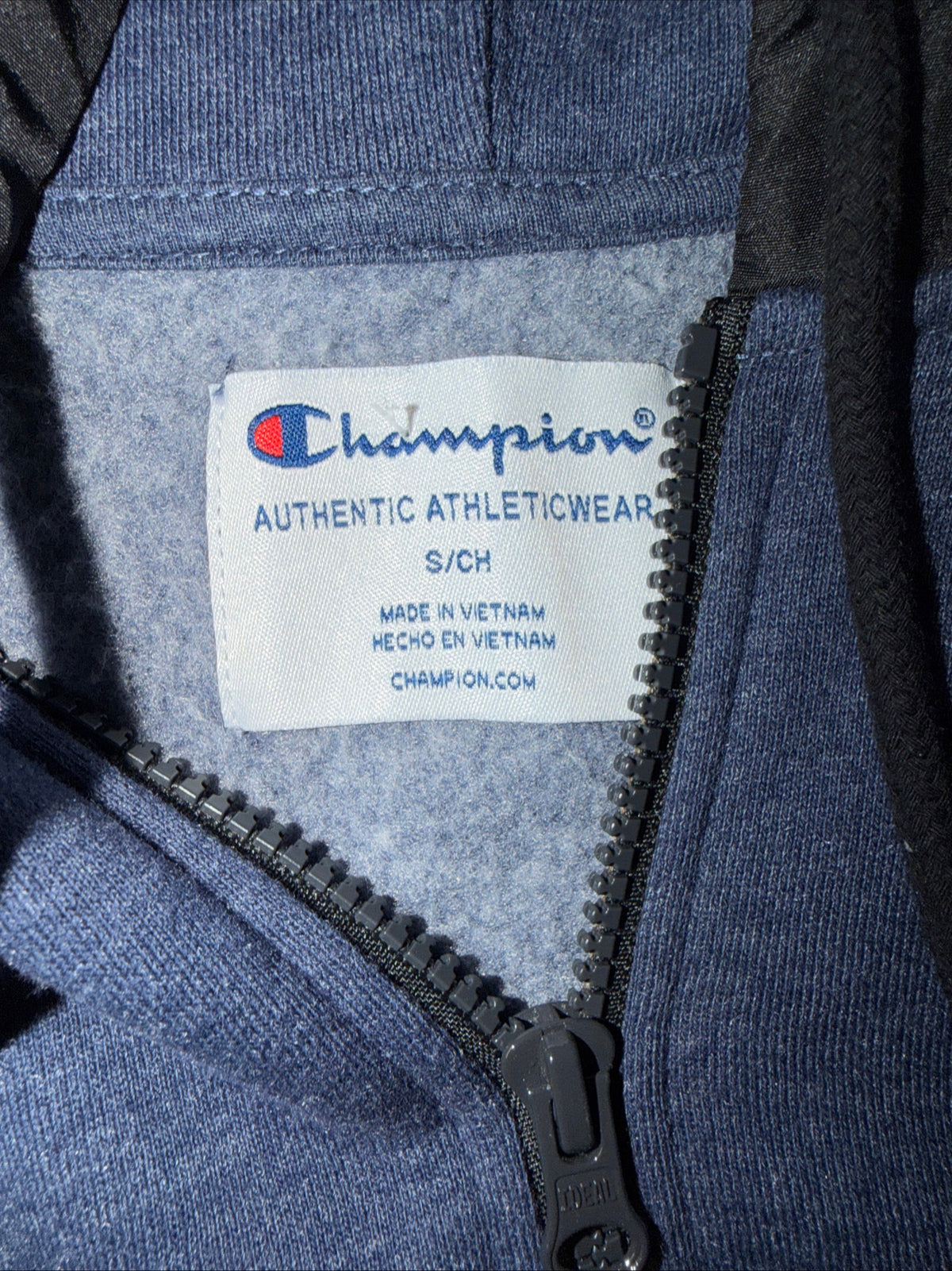 Champion Men’s Size S Blue Black Woven Mix Fleece Half-Zip Hoodie Sweatshirt