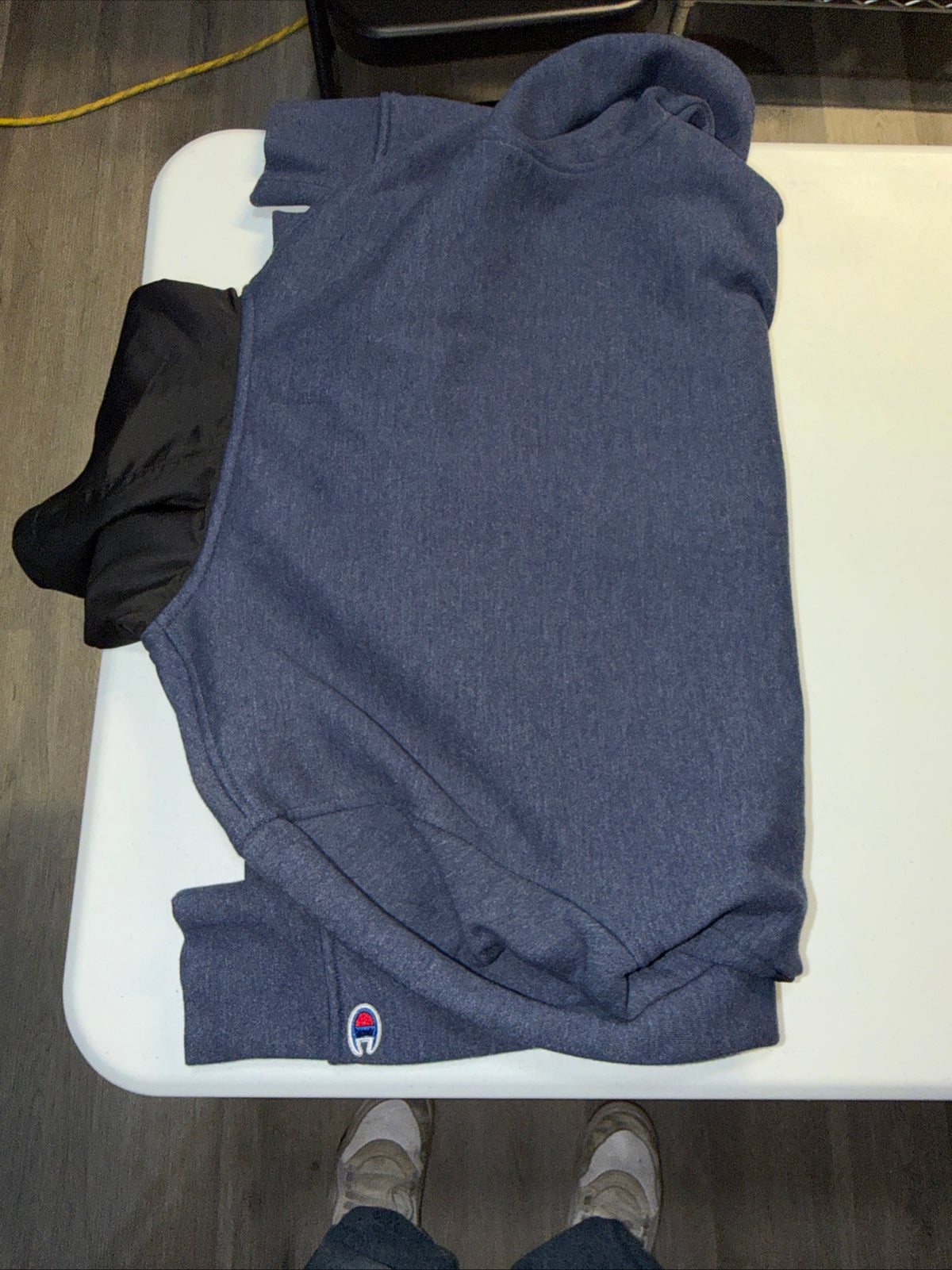Champion Men’s Size S Blue Black Woven Mix Fleece Half-Zip Hoodie Sweatshirt