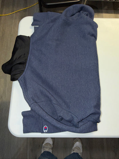 Champion Men’s Size S Blue Black Woven Mix Fleece Half-Zip Hoodie Sweatshirt