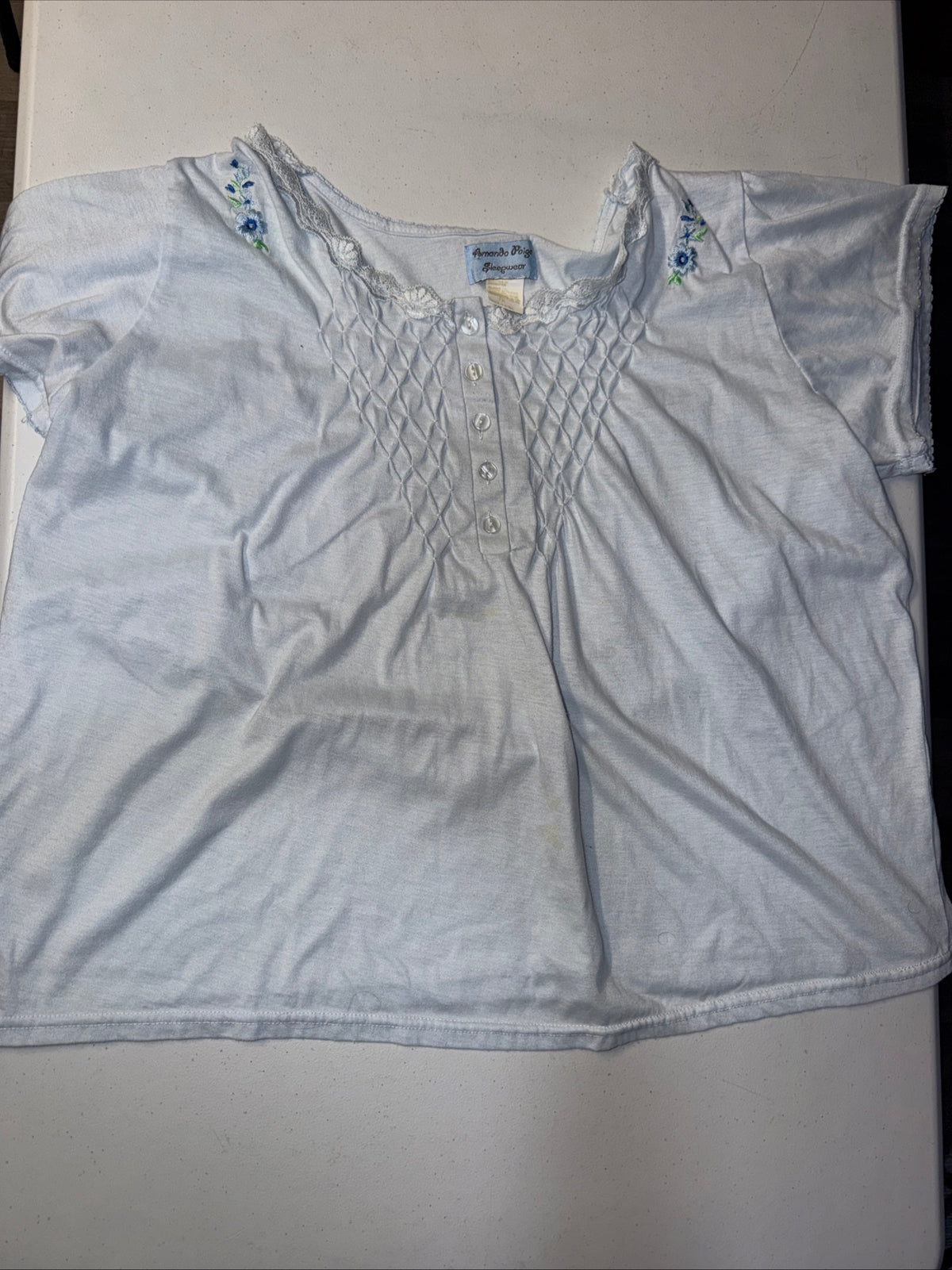 Amanda Paige Pastel Blue Smocked Henley Nightgown SleepWear Plus Size 1X