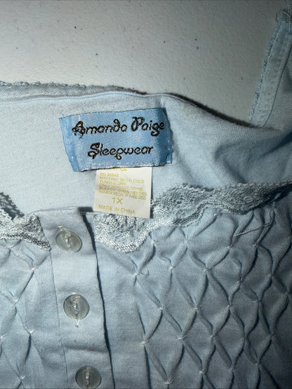Amanda Paige Pastel Blue Smocked Henley Nightgown SleepWear Plus Size 1X