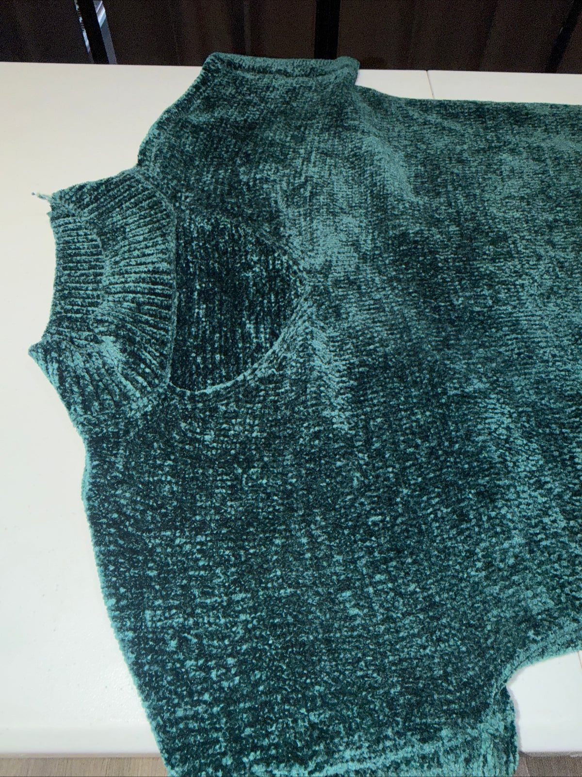 Pink Rose Emerald Green Chenille Cutout Mock Neck Sweater Size L