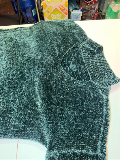 Pink Rose Emerald Green Chenille Cutout Mock Neck Sweater Size L