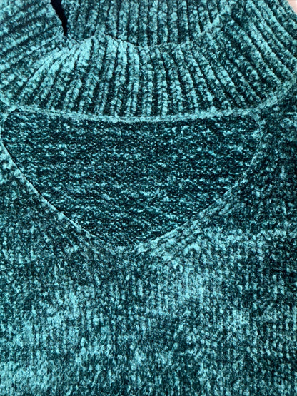 Pink Rose Emerald Green Chenille Cutout Mock Neck Sweater Size L