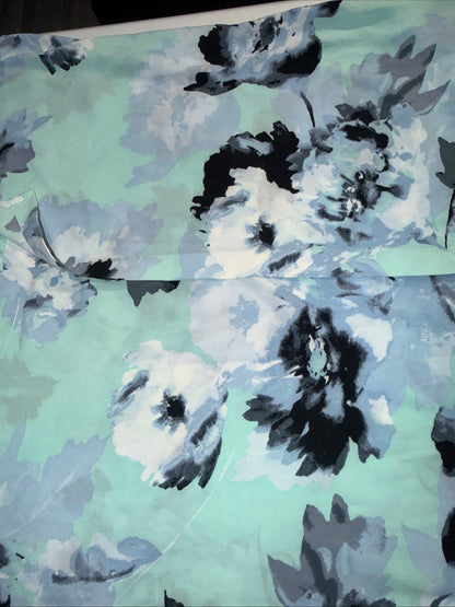Calvin Klein Floral Split- Neck Blouse Mint Sea Spray Blue Watercolor Top Size XL