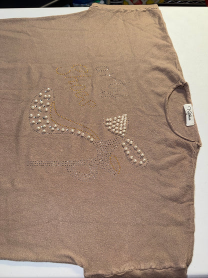 Victoria High Heel Pearl & RhineStone Sweater Top “Party Shoes” Size L/XL