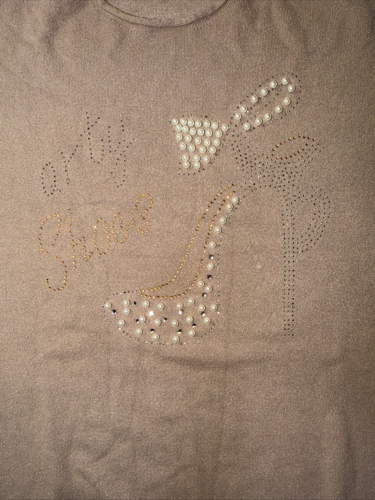 Victoria High Heel Pearl & RhineStone Sweater Top “Party Shoes” Size L/XL